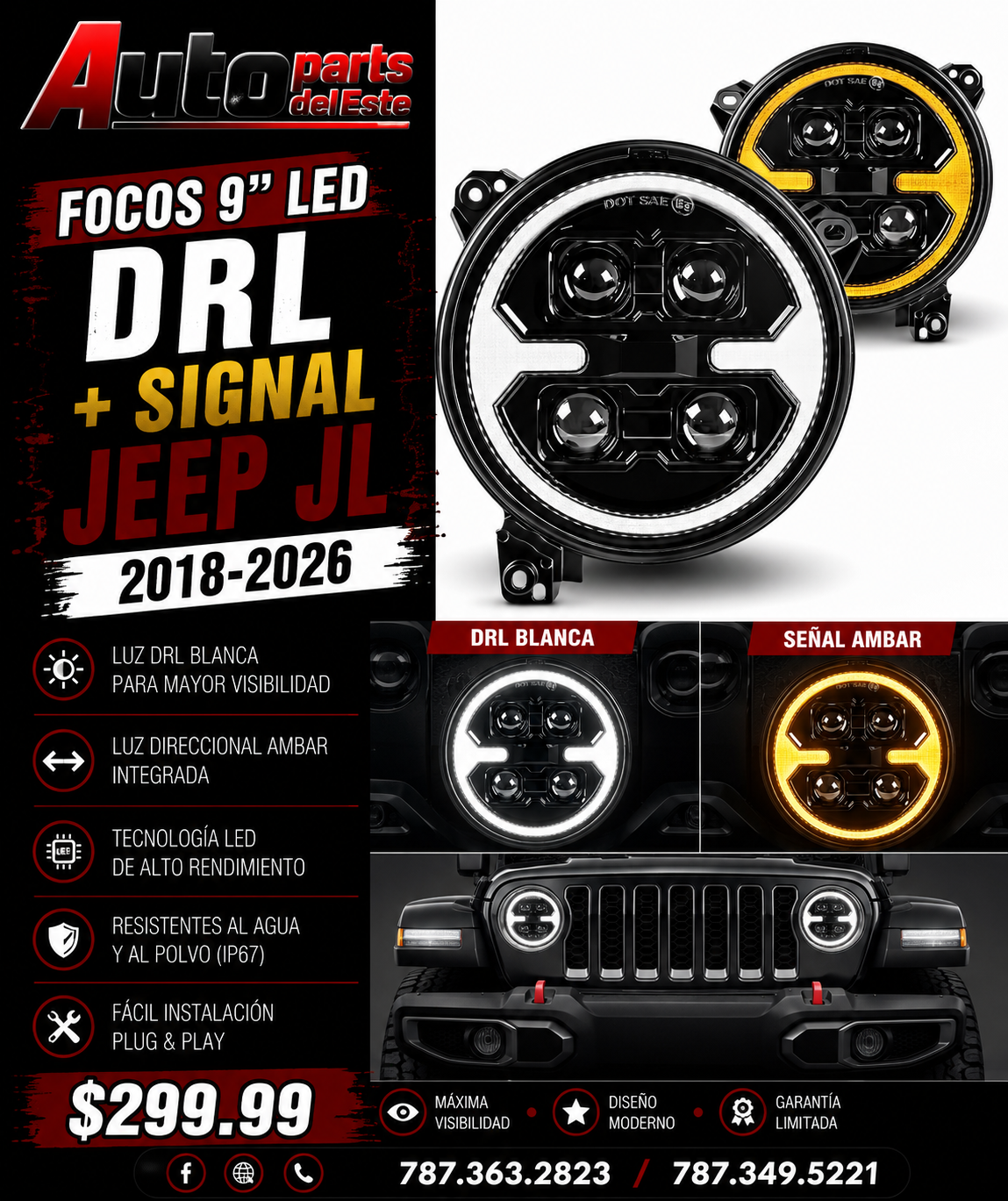 Focos Jeep JL & Gladiator 18-2026 Led + DRL