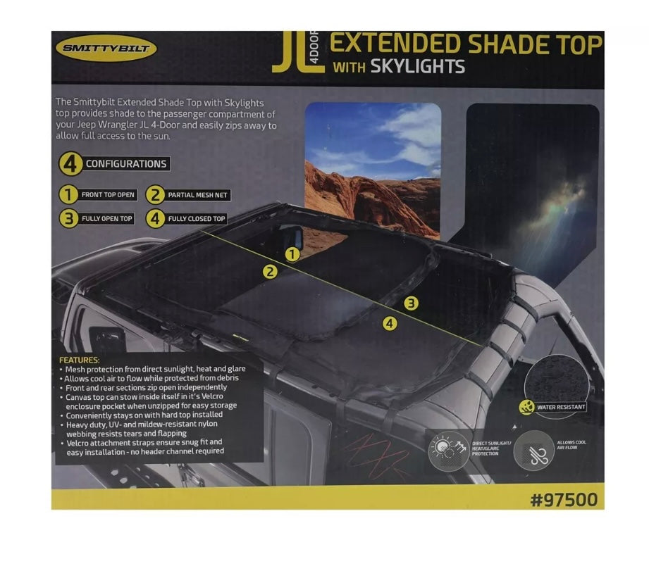 Smittybilt Extended Mesh Shade Top w/ SkyLights 97500 Wrangler JL 4Puertas 18-24