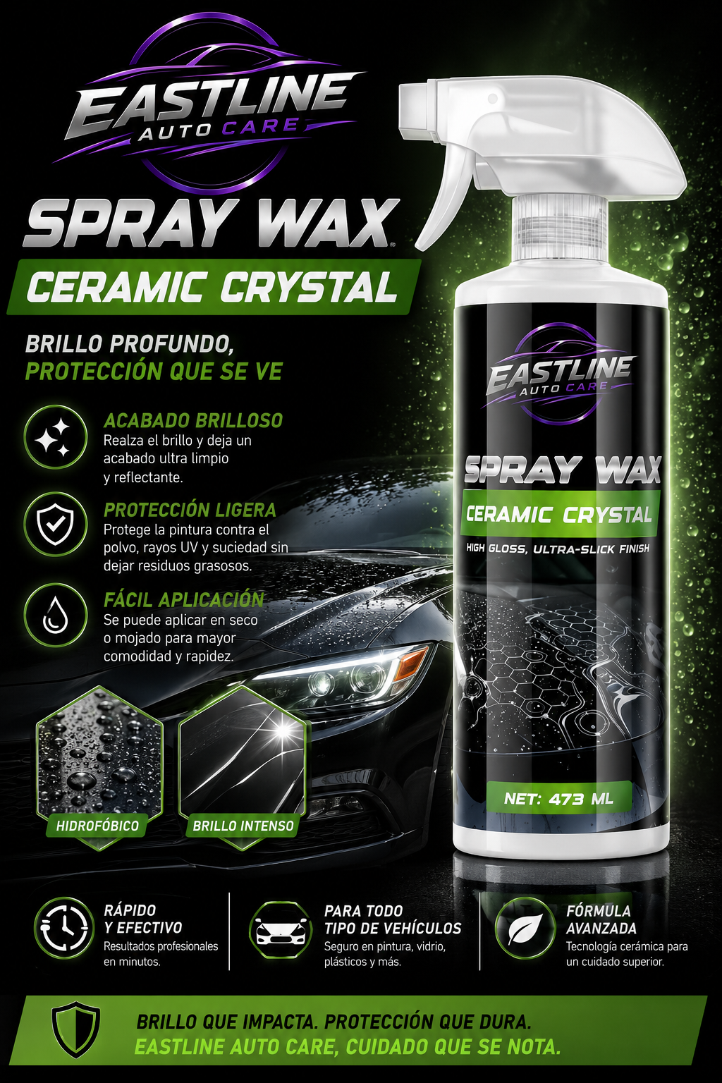 Eastline Auto Care Spray Wax Ceramic Crystal 16oz Cera Liquida