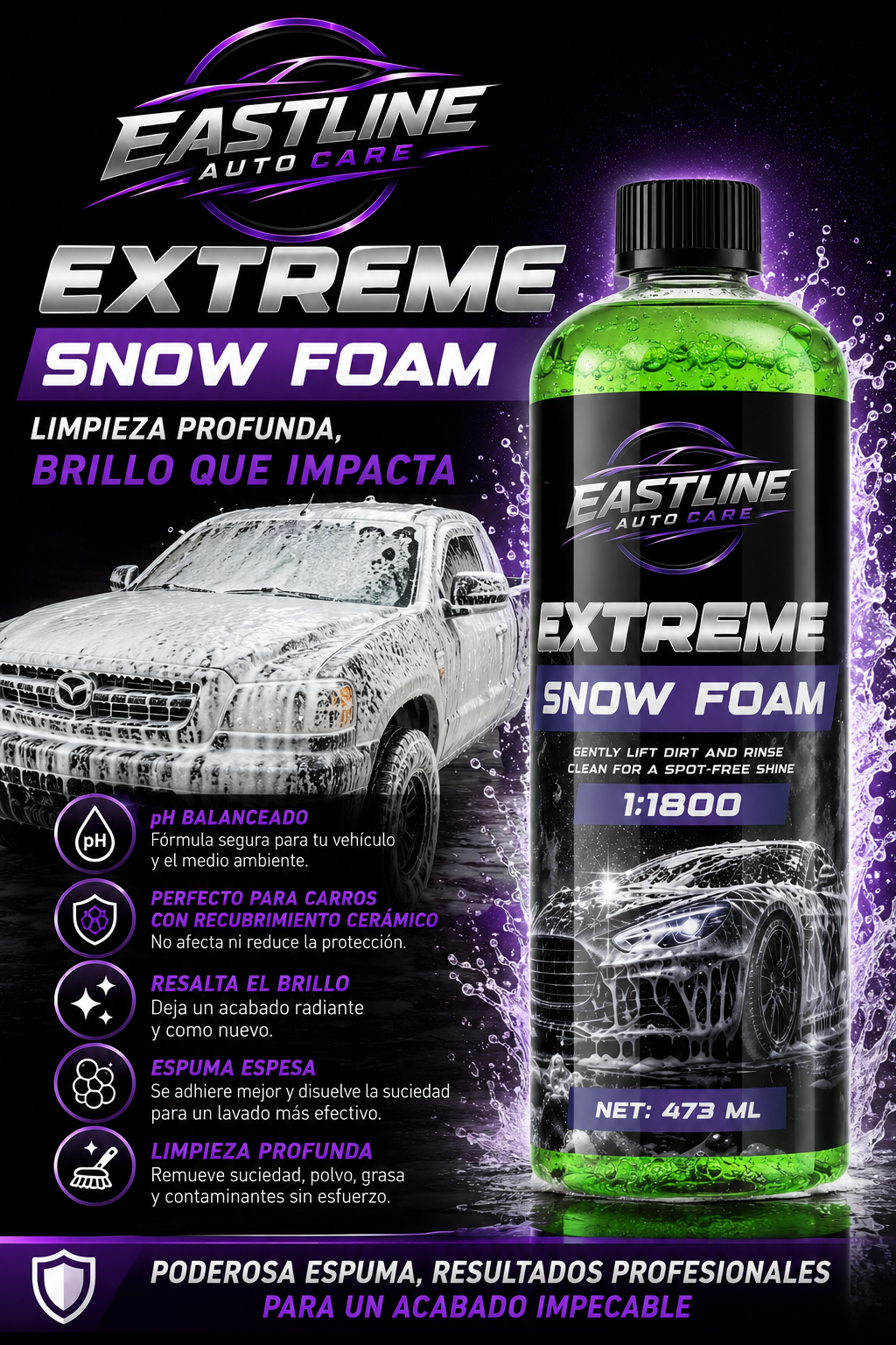 Eastline Auto Care Jabon PH Balanceado Snow Foam 16oz 1:1800 16oz