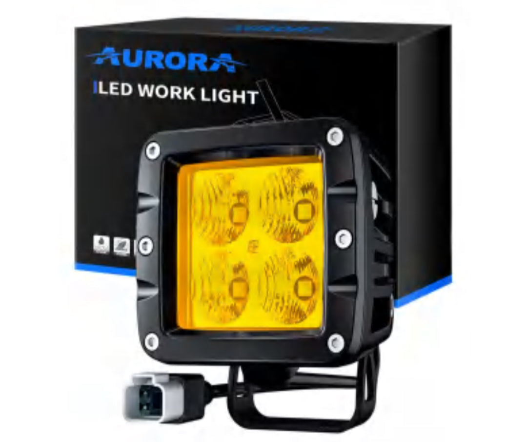 AURORA Led Lente Amarillo 3x3 Par (2) Con Rabiza ALO-T-2-P4D1