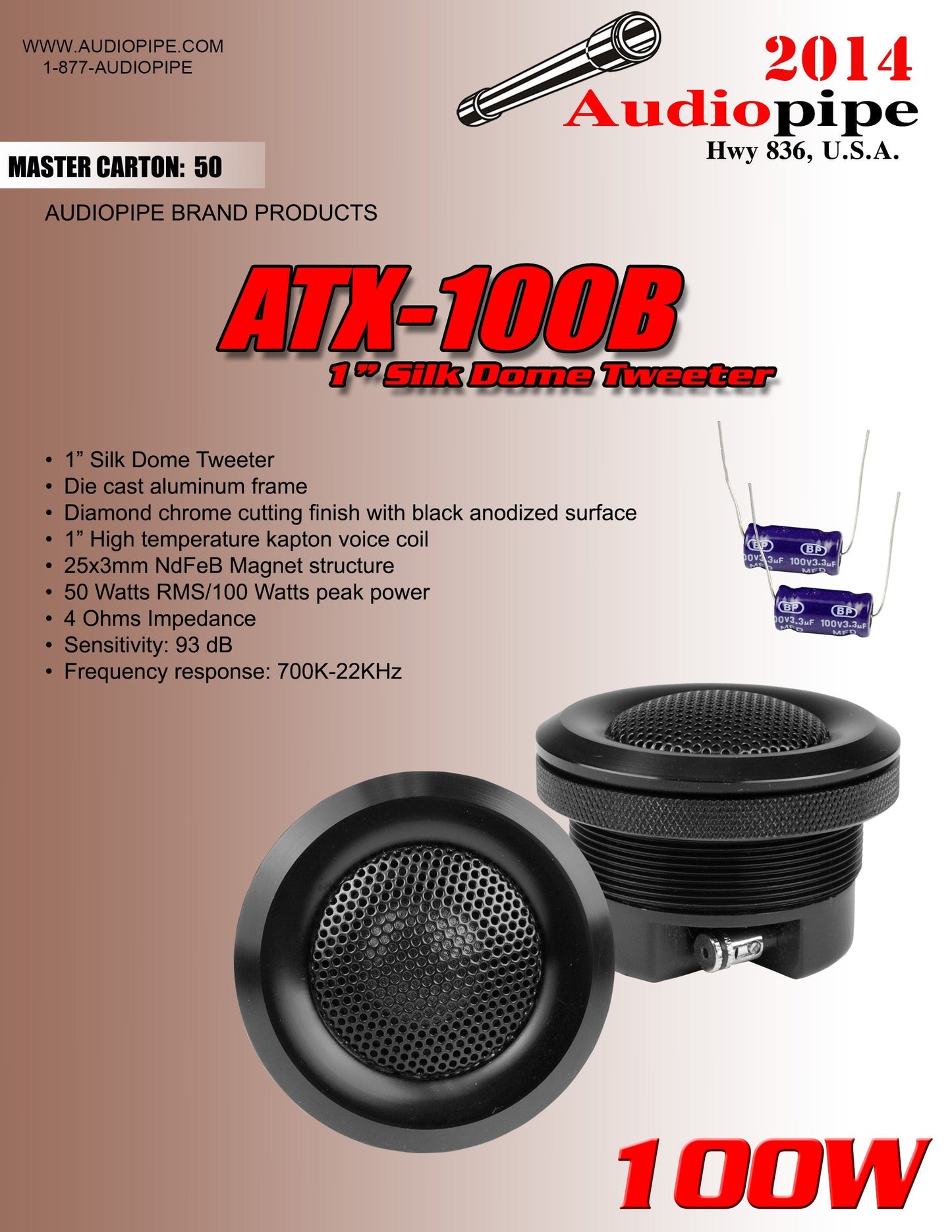 Audiopipe Tweeters 100W ATX-100B